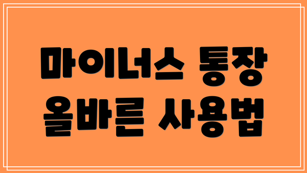 마이너스 통장 올바른 사용법