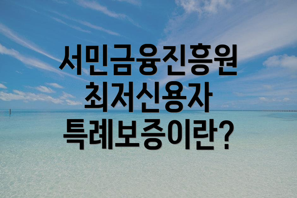 서민금융진흥원 최저신용자 특례보증이란?