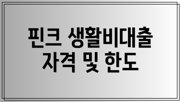 핀크 생활비대출 자격 및 한도