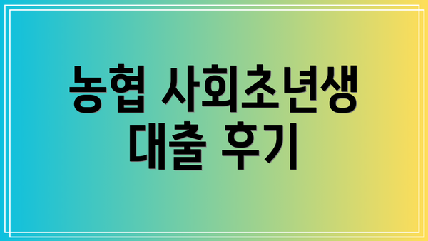 농협 사회초년생 대출 후기