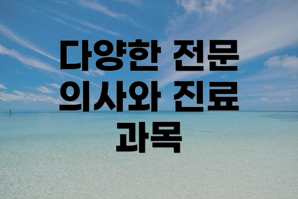 다양한 전문 의사와 진료 과목