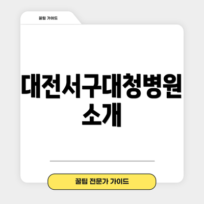 대전서구대청병원 소개